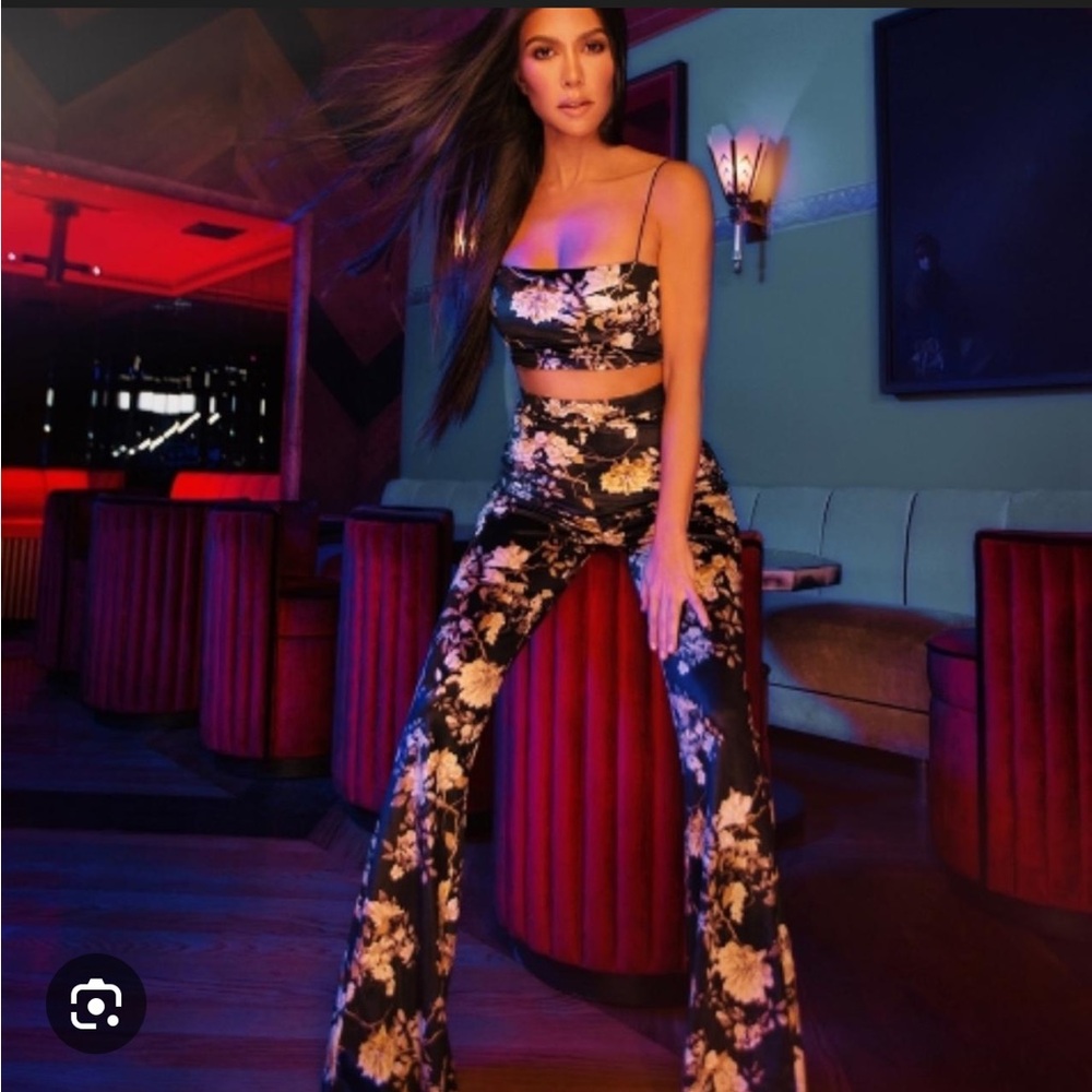 PrettyLittleThing x Kourtney Kardashian collab Black and Gold Velvet Floral Set